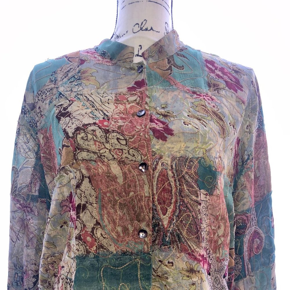 Chico's Silk Lined Mandarin Collar Shirt/Jacket